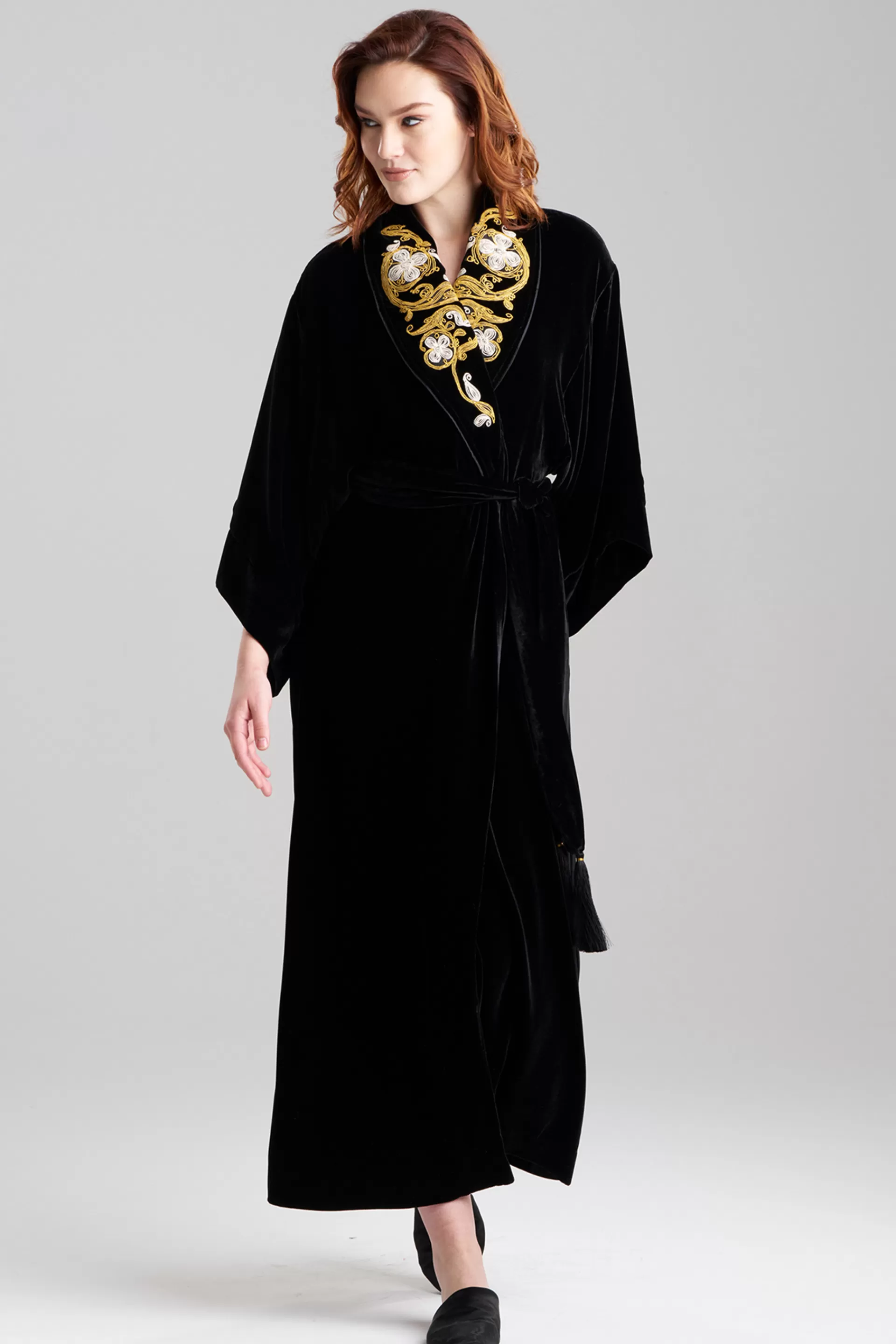 Natori Robes & Kimonos<Velvet Embroidered Shawl Collar Robe Black