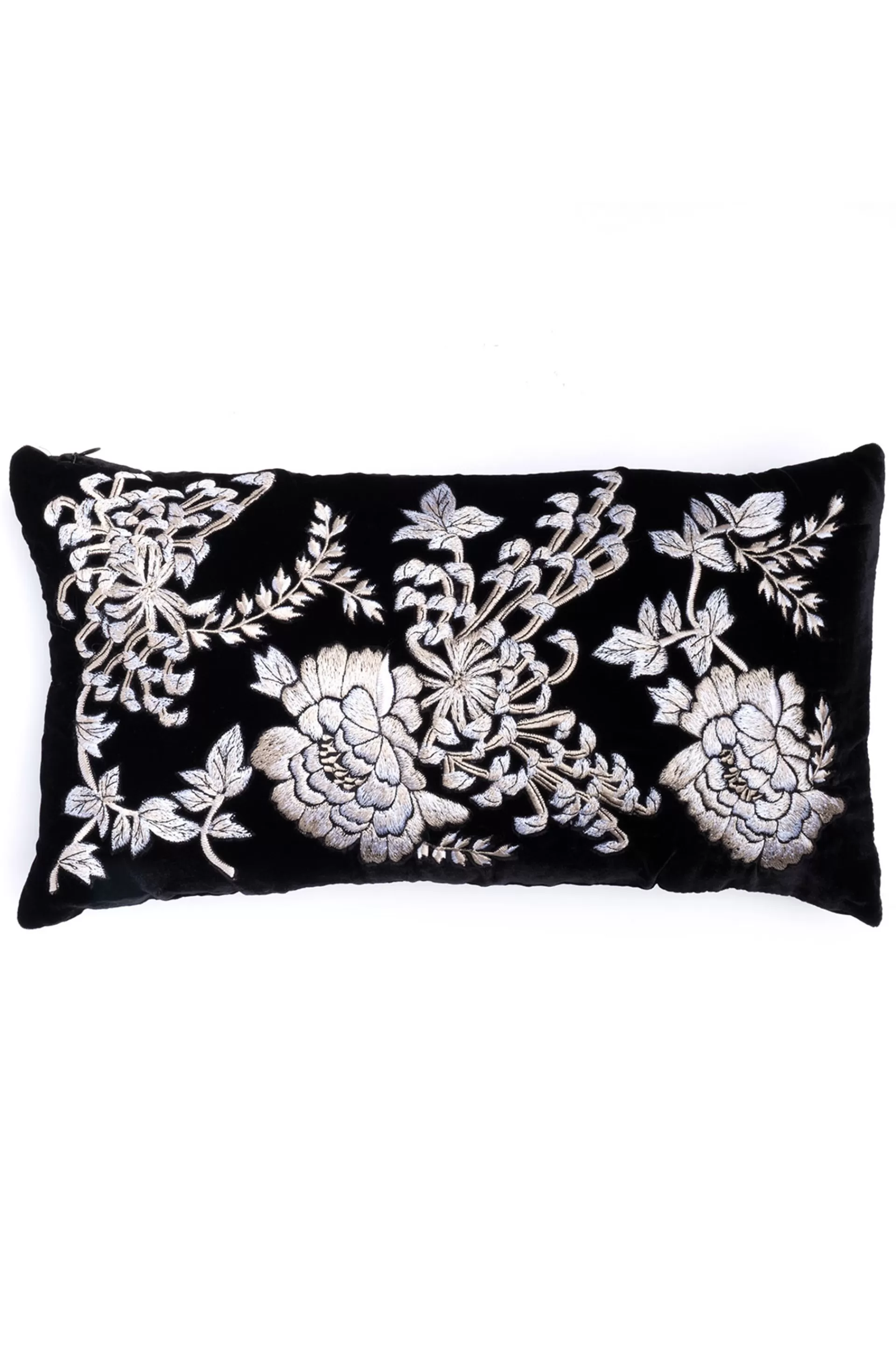 Natori Bedding | Throw Pillows<Velvet Mandarin Embroidered Oblong Pillow Black