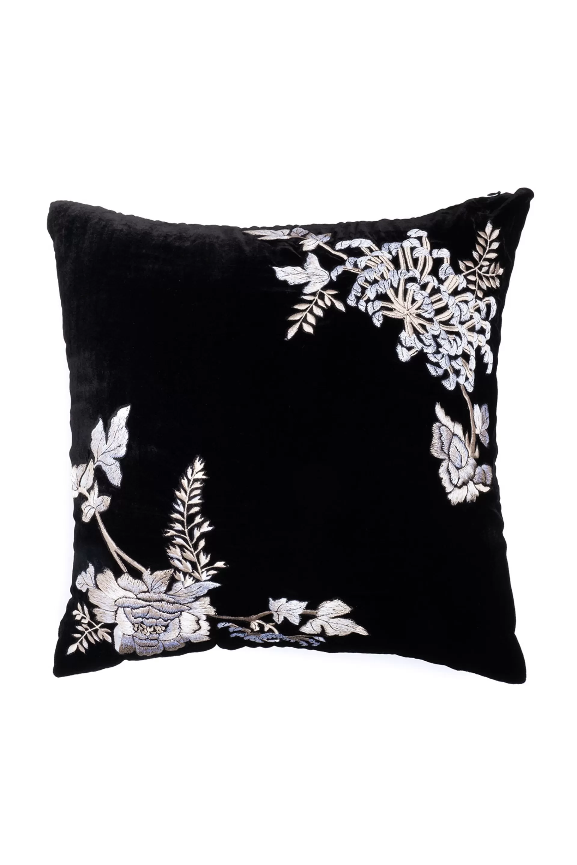 Natori Bedding | Throw Pillows<Velvet Mandarin Embroidered Trim Pillow Black