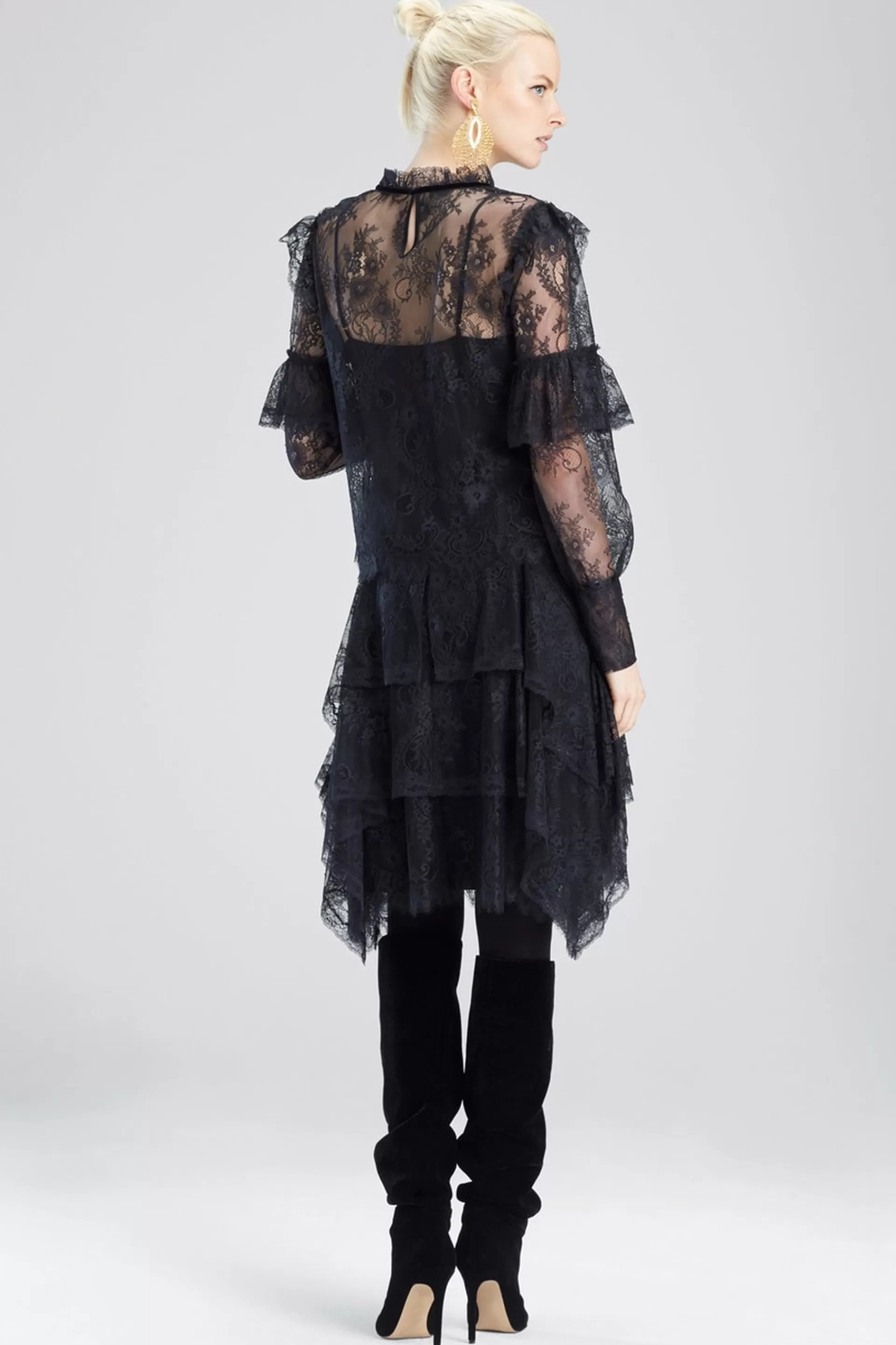 Natori Tops, Shirts & Tunics<Viscose Satin Long Sleeved Lace Top Black