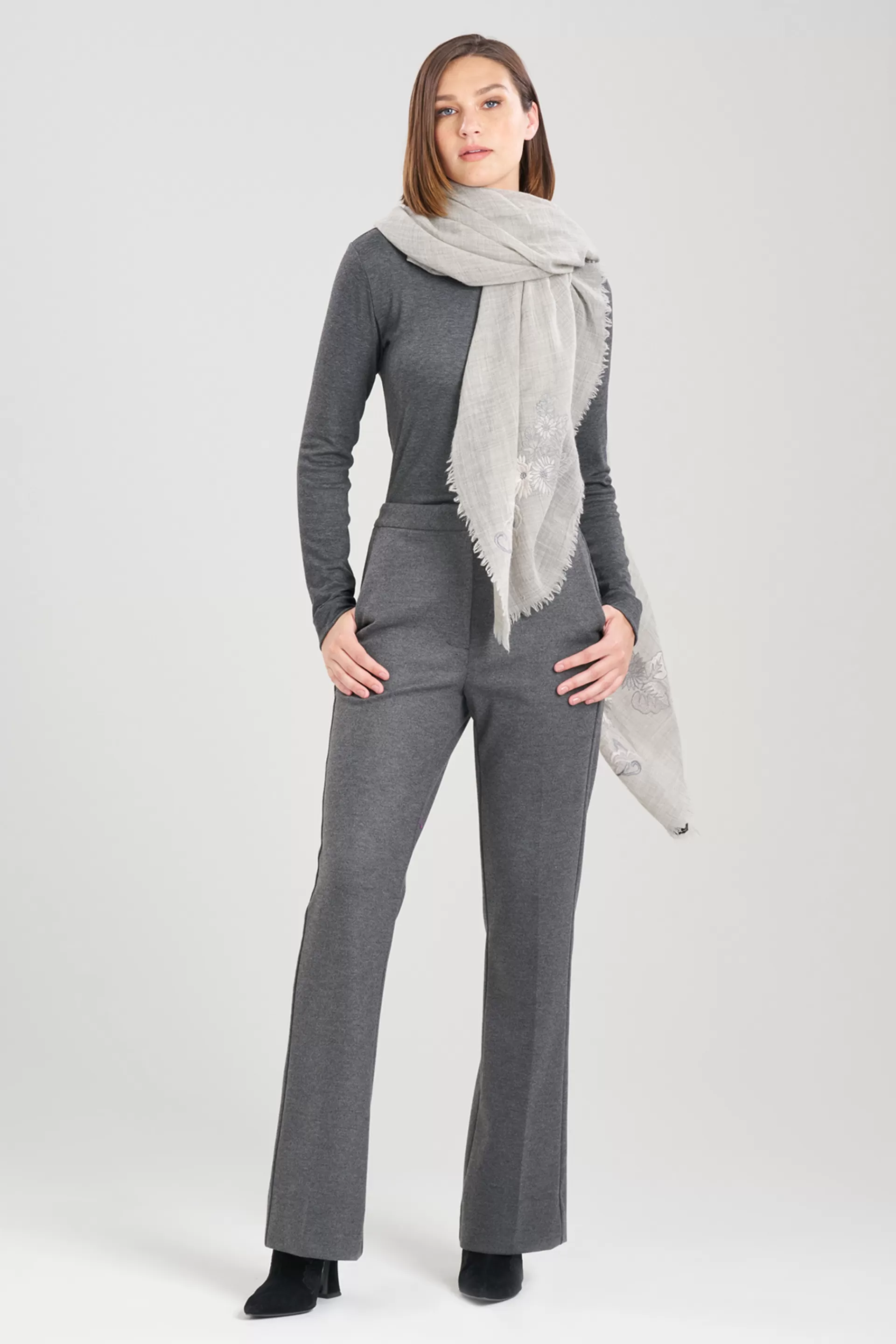 Natori Scarves & Shawls<Wool Embroidered Scarf Grey