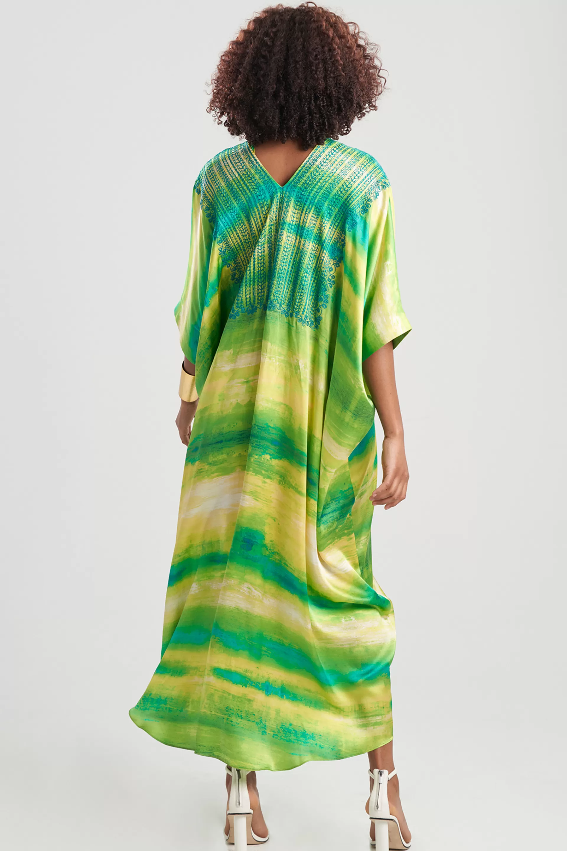 Natori Caftan Dresses<Yoriko Embroidery Silk Caftan Chartreuse