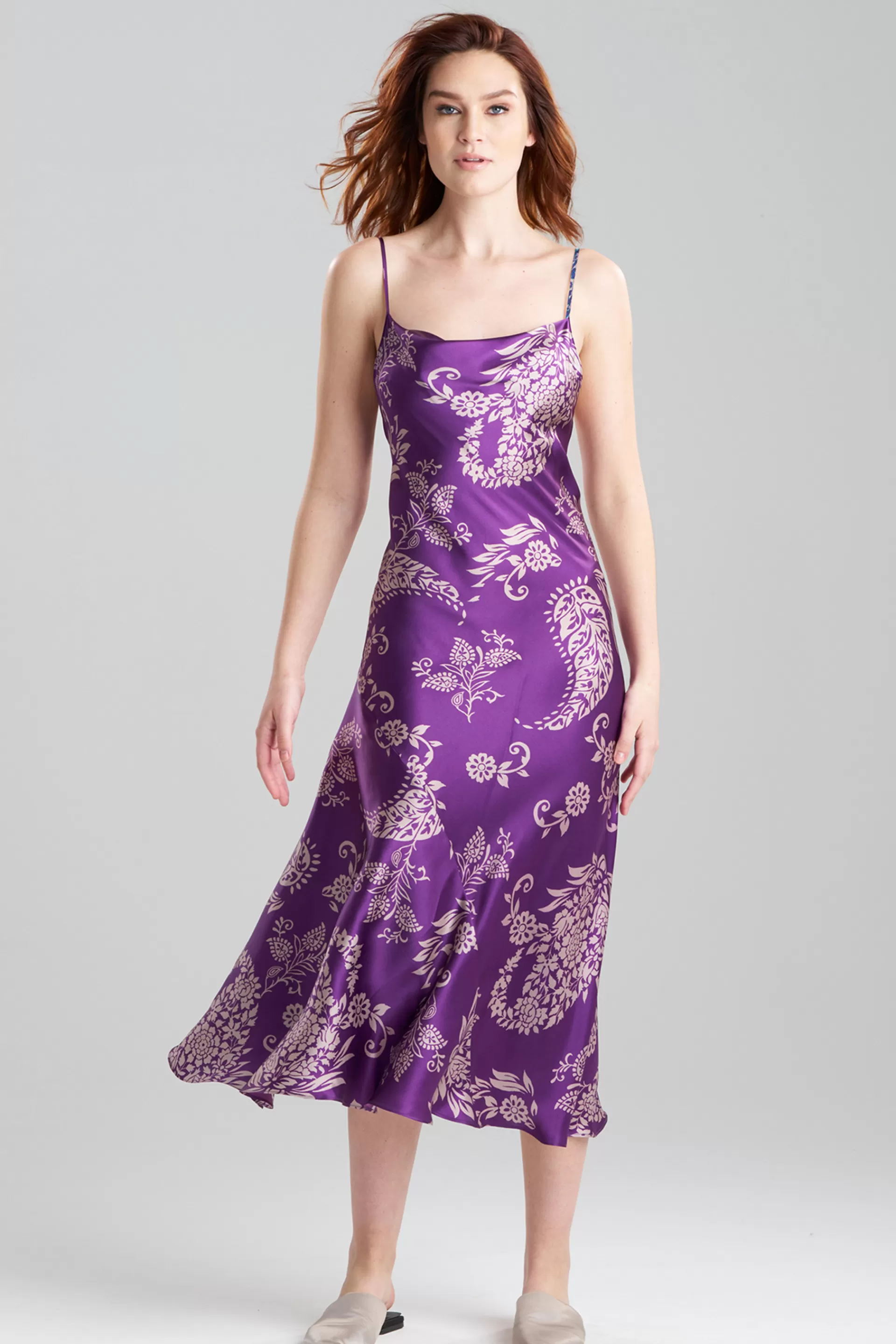 Natori Gowns<Ysobel Cowl Neck Silk Gown Purple Multi