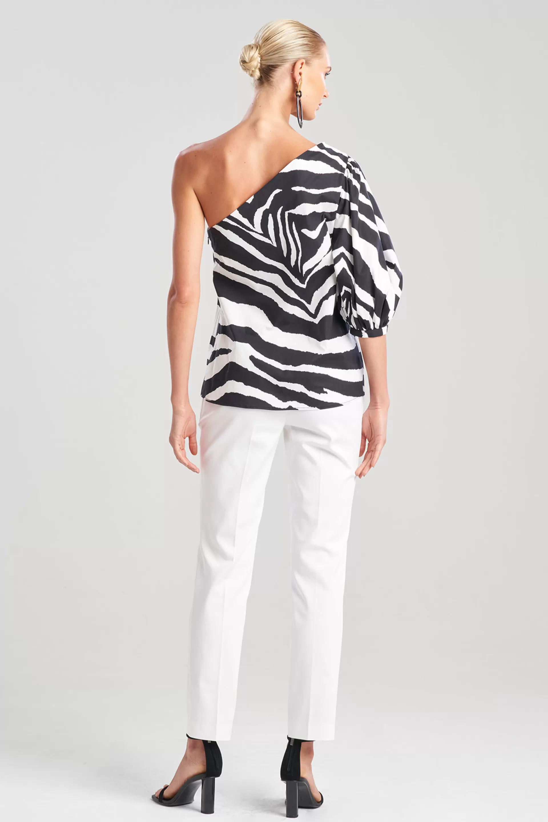 Natori Tops, Shirts & Tunics<Zebra Cotton Poplin Balloon One Shoulder Top Black/White