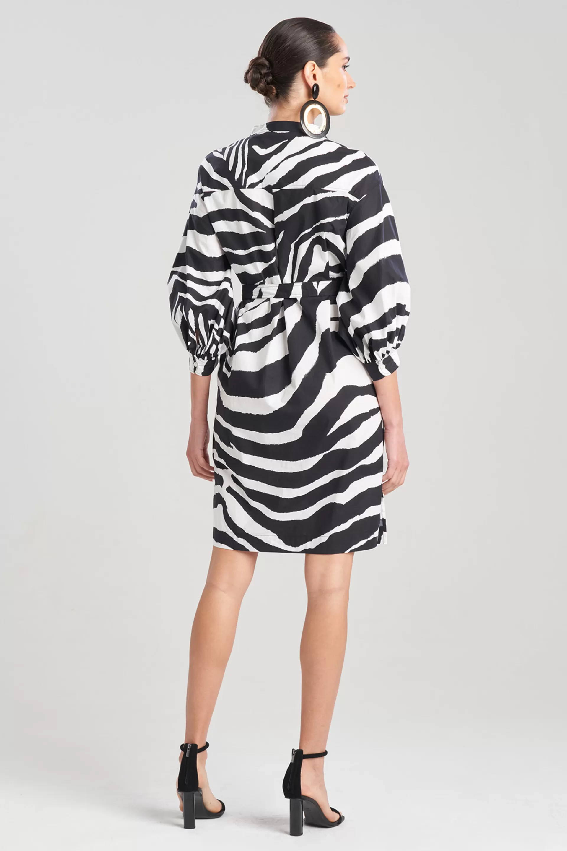 Natori Dresses<Zebra Cotton Poplin Balloon Sleeve Belted Shirtdress Black/White