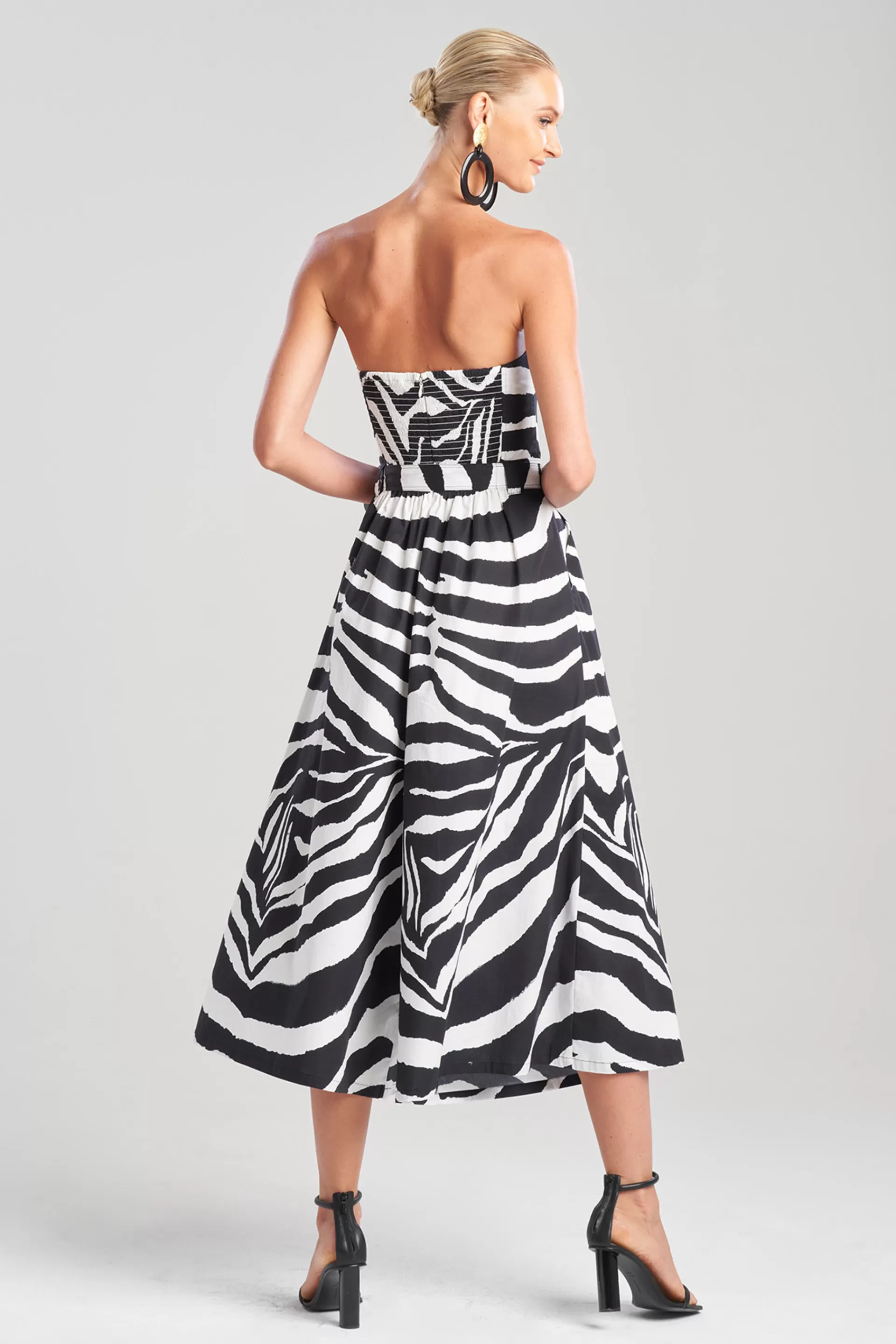 Natori Jumpsuits<Zebra Cotton Poplin Bustier Belted Palazzo Jumpsuit Black/White